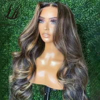 【LZ】✺♗  Highlight Lace Wigs Synthetic Omber Blonde Body Wave 13X4X1 Middle T Part Ginger Lace Wigs Heat Resistant Fiber for Black Woman