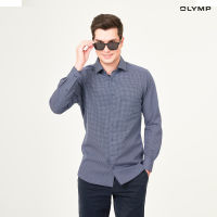 OLYMP GREEN CHOICE LUXOR Shirt เสื้อเชิ้ตรักษ์โลก สีน้ำเงินเข้ม พิมพ์ลายตารางสี่เหลี่ยม ทรงหลวม ใส่สบาย รีดง่าย