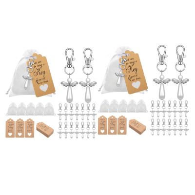 40Pcs Thank You Gift Angel Keychains Wedding Favors Guardian Angel for Christening Baby Shower Birthday Giveaway