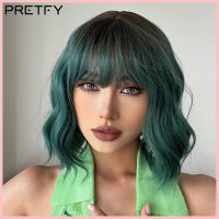 Pretfy วิกผมผมเป็นลอนเซ็กซี่วิกผมมีหน้าม้ามีทนความร้อนได้ตาข่ายสังเคราะห์สำหรับผู้หญิงใช้ในทุกวันปาร์ตี้คอสเพลย์