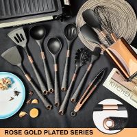 5-13Pc Gold-Plated Handles Kitchen Silicone Utensil Set Cooking &amp; Serving Heat Resistant Spatula Spoon Kit Elegant Kitchenware