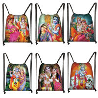 ดี Radha Krishna พิมพ์กระเป๋าเป้สะพายหลัง Radha Krishna ผู้หญิงถุง Drawstring สาวกระเป๋าสะพายสำหรับการเดินทางผู้ถือรองเท้า