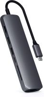 Satechi USB C Slim Multiport Adapter with Ethernet, 4K HDMI, 60W USB C PD Charging, 2 USB-A, SD/Micro Card Readers, USB Hub - Space Gray