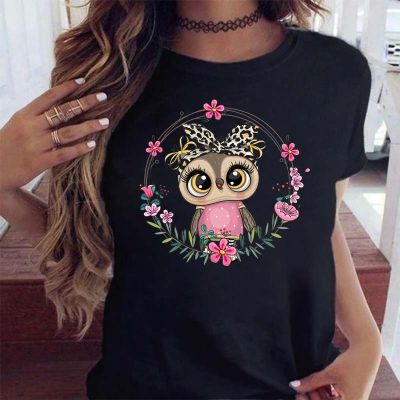 Maycaur New Trend Fashion Women T-shirt Cute Owl Graphic Printed Female T Shirt Casual Harajuku O-neck Ladies Tshirt Tops