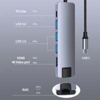 Usb-c Hub Universal 5gbps 6 In 1 มัลติฟังก์ชั่อลูมิเนียมสําหรับ Macbook Air อุปกรณ์เสริมโทรศัพท์ Type-c Extender พร้อมพอร์ตเครือข่าย