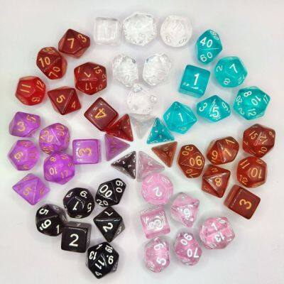 OAK 7Pcs/set 7-Die ลูกเต๋า DND D4 D6 D8 D10 D12 D20 เกมตาราง ลูกเต๋าหลายด้าน ทนทานต่อการใช้งาน เกมปาร์ตี้ปาร์ตี้ ลูกเต๋าเกม TRPG DND