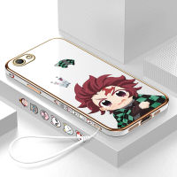 เคส Hpcase สำหรับ OPPO A59 F1S (ฟรีสายคล้อง) การ์ตูนอะนิเมะ Demon Slayer Tanjirou เคสรูปแบบขอบสี่เหลี่ยมชุบเคสโทรศัพท์หรูหรานุ่มเคสโทรศัพท์