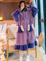 geegostudio Cartoon Bunny Hooded Night Robe, Cute Long Sleeve Buttons Ruffle Robe With Pockets, Womens Sleepwear