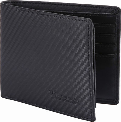 NUMBER.WU Wallets for Men Carbon Fiber Genuine Leather Mens Bifold Flipout ID RFID Blocking Trifold Wallet for Mens (Black- Carbon Fiber)