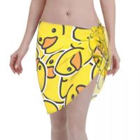 FN946N Yellow Rubber Duck Bath Toy Duckie Short Wrap Skirt Short Sarongs Swimsuit Women Cover Ups Beach Bikini Wrap Scarf Swim