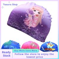 VANORA SHOP สำหรับเด็กๆ หูจับจีบ ฟรีไซส์ อุปกรณ์เสริมกีฬา ปกป้องผมยาว หมวกว่ายน้ำเด็ก ผ้าโพกหัวไนลอนยืดหยุ่น หมวกอาบน้ำสระว่ายน้ำ