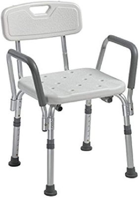 Drive Medical 12445KD-1 Knock Down Bathroom Bench with Back and Removable Padded Arms, White