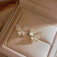 Korean Exquisite Butterfly Stud Earrings For Women Shiny Crystal Zircon Hollow Butterfly Versatile Earring Girls Party Jewelry