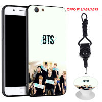 BTS เคสโทรศัพท์สำหรับ OPPO F1S/A59/A59S ซิลิคอนนุ่มกรณีที่มีรูปแบบเดียวกันแหวนและเชือก