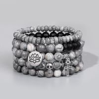 Natural Map Stone Round Beads Bracelet Gray Picasso Stone Bead Charm Bracelet Healing Handmade Fashion Jewelry For Man Women Charms and Charm Bracelet