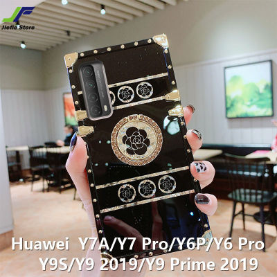 JieFie สำหรับ Huawei Y7A / Y7 Pro / Y6P / Y6 Pro / Y9S / Y9 2019 / Y9 Prime Luxury LV ดอกไม้เคสโทรศัพท์แฟชั่น Bling Glossy TPU กันชนสี่เหลี่ยมแหวน Anti-Drop Phone Cover