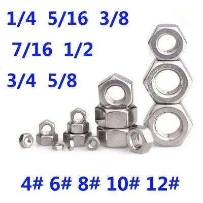 A2 304 Inch Stainless Steel Hex Hexagon Nut untuk 4-40 6-32 8-32 10-24 1/4 5/16 3/8 7/16 1/2 3/4 5/8 Inch Hex Hexagon Sekrup Mur