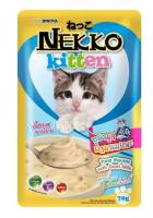 Nekko อาหารแมวเน็กโกะ 70 g  ทูน่ามูสผสมนมแพะสำหรับลูกแมว ( 12 ซอง)