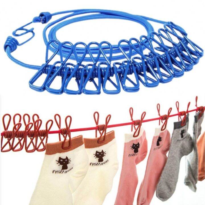 180cm Multifunction Drying Rack Clothes Line With 12 Clips Cloth