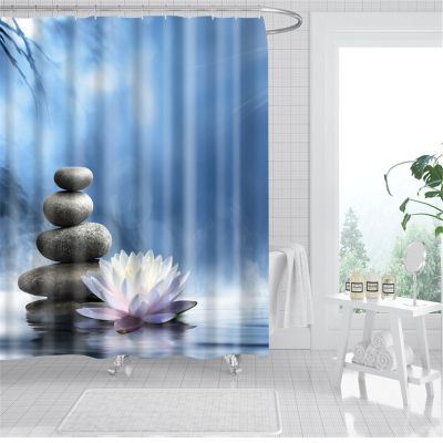 Landscape Plants Shower Curtain Bamboo Lotus Flowers 3d Bath Single Printing Waterproof Polyester for Bathroom Decor 180x200cm