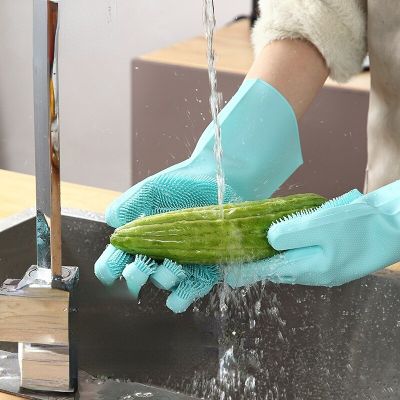Thicken Dishwashing Cleaning Gloves Silicone Rubber Sponge guantes Household Scrubber Kitchen Tool Dropshipping Kitchen перчатки Safety Gloves