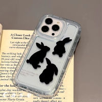 For IPhone 14 Pro Max IPhone Case Thickened TPU Soft Case Clear Case Airbag Shockproof Black Cute Rabbit Compatible with For IPhone 12 Pro Max