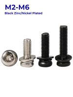 M2 M2.5 M3 M4 M5 M6 Black Zinc/Nickel Plated Round Head Phillips Pan Head Screws with Flat Washers Spring Washers Assembly Bolts Screw Nut Drivers