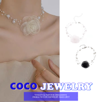 COCOJEWELRY สร้อยคอสร้อยคอมุกดอกไม้หรูหราโรแมนติกแบบฝรั่งเศสชุดต่างหูโซ่ไหปลาร้าดอกไม้เส้นด้ายของผู้หญิงเครื่องประดับคริสตัลอินเทรนด์