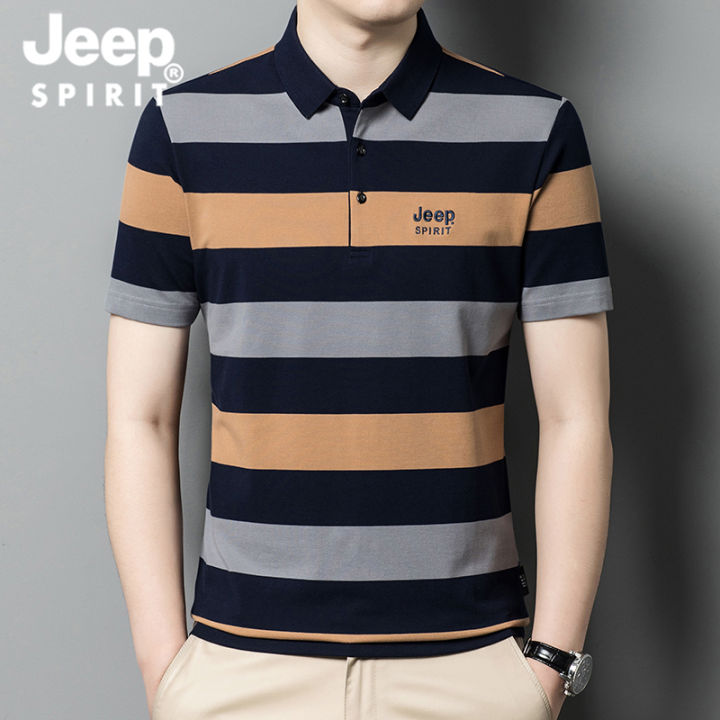 jeep-spirit-mens-polo-shirt-short-sleeve-polo-stripe-t-shirt-pure-cotton-breathable-thin-embroid-stripe-polo-shirt