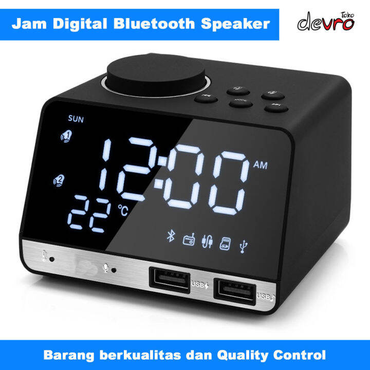 Jam Meja Bluetooth Speaker Alarm Clock FM Radio Dual USB Charge