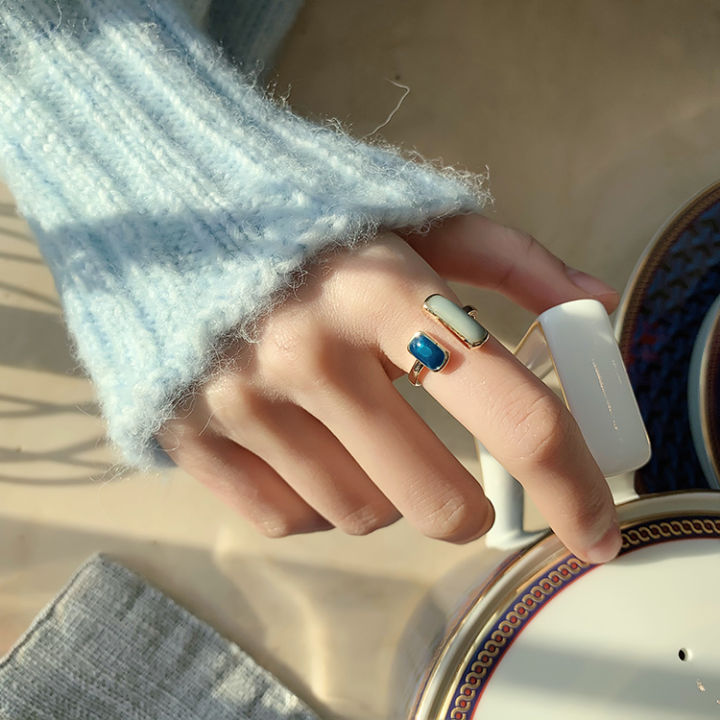ilovediy-แหวนแฟชั่นเคลือบเงาสีทองเข้าคู่กับย้อนยุคเกาหลีโรแมนติกเครื่องประดับอัญมณีแฟชั่น