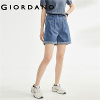 GIORDANO Women Shorts Ruffle Elastic Waist Big Pockets Fashion Denim Shorts Roll Cuff Summer Casual Denim Shorts 05403326 hnv