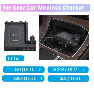 Car Wireless Charger QI Phone Charger Charging Case Pad for Mercedes Benz W205 C Class AMG C43 C63 X253 GLC Class