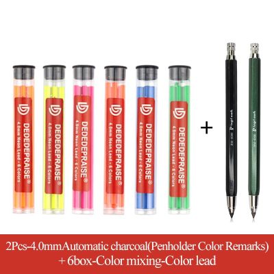 Metal Automatic/Mechanical Charcoal Pen 4.0mm Thick Color Colored Pencil Refill/Lead/Core Neon Lead 6 Colors Sketch Erasable