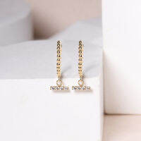 Grace Fine Jewelry ต่างหูห่วงทองแท้ 9K Tiny Ball With Straight  Charm White Sapphire Huggies