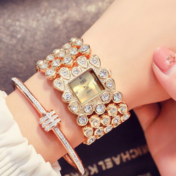 g-amp-d-gratis-ongkir-นาฬิกาสเตนเลสสร้อยข้อมือเหล็กประดับเพชรนาฬิกาแฟชั่นแบบลำลองของแฟชั่นของผู้หญิง