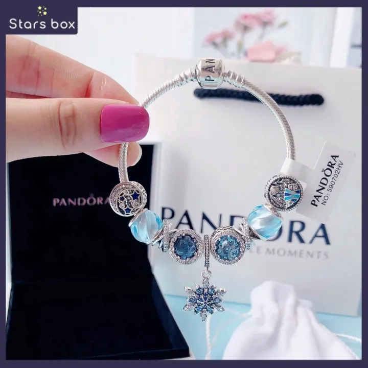 Original Real Shot Pandora_quiet และสวย คริสตัลหิมะ กำไล DIY วันเกิด