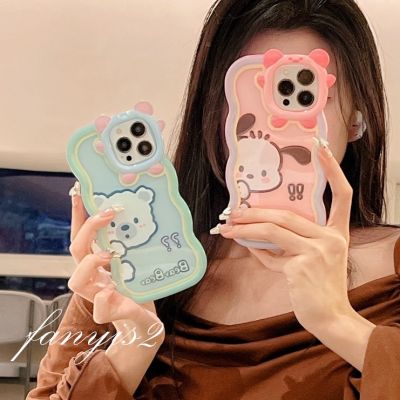 🥳Hot Sale🌈 Compatible For iPhone 14 13 12 11 Pro Max 8 7 Plus X Xs SE2020 Xr Xs Max 6 6s Plus Cute Cartoon Pachacco Dog Bear Little Monster Lens Wavy Edge Phone Case TPU Soft Back Cover