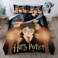 XL Harry Potter 3IN1 Bedsheet Set Single Double Size Bed Sheet Hogwarts Hermione Home Bedroom Washable Comfortable Pillowcase Set LX