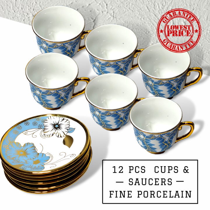 Fine Porcelain Elegant Set 12pcs Tea Cup And Saucers Gift Box Package