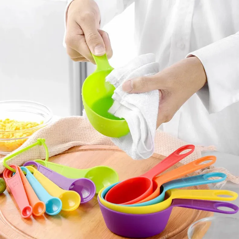 12pcs Plastic Measuring Cups And Spoons Set With Scale, Colored Kitchen  Baking Tools For Coffee, Milk Powder