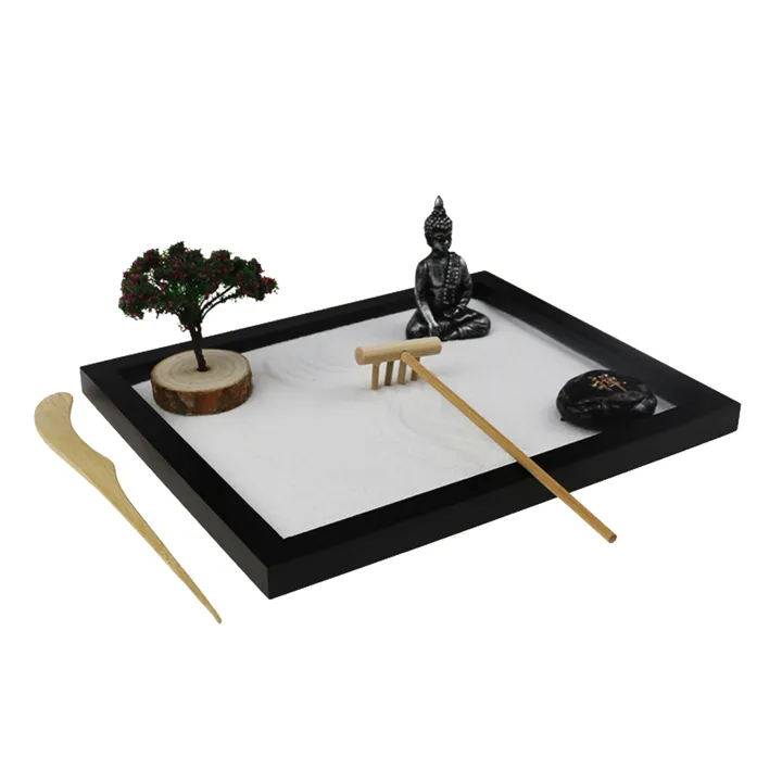 Fityle Mini Zen Garden Ornaments Sand Zen Garden with Buddha and Tree