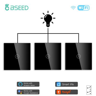 BSEED Light Switch Touch Wifi Wall Sensor Switches 1Gang 3Way Smart Switch Wireless Control By Smart Life App EU Standard