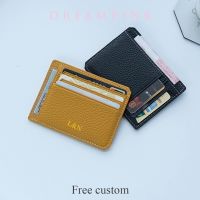 Dompet wanita Mini ramping kulit asli tempat kartu inisial kustom mewah nama huruf casing kartu kredit kulit sapi pria