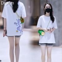 Round neck mid-length loose cotton large size womens T-shirt womens summer New Age-reducing meat all-match top V729