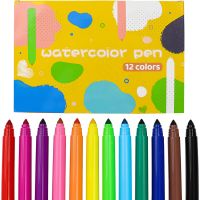 Washable Marker Set of 12pcs Watercolor Pens for Students Kids and Adults Cone Tip Assorted Colors Washable Non Odor Non-Toxic