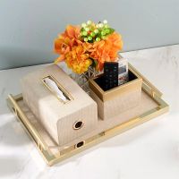 Luxury white napkin holder household tissue box holder with lid retro decoration coffee table desktop organizer household goods Tissue Holders
