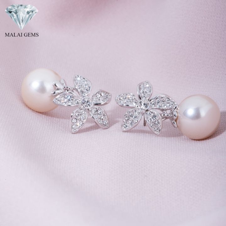 malai-gems-ต่างหูมุก-เงินแท้-silver-925-เพชรสวิส-cz-เคลือบทองคำขาว-รุ่น-11012806-แถมกล่อง-ต่างหูเพชร-ต่างหูเงินแท้