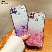 Callfire เคสโทรศัพท์ผงชิมเมอร์สำหรับ OPPO A15 A15S A54 4G แบบดอกไม้ผีเสื้อซิลิโคนหรูหราป้องกันการหล่นผิวนอกเนื้อนิ่ม