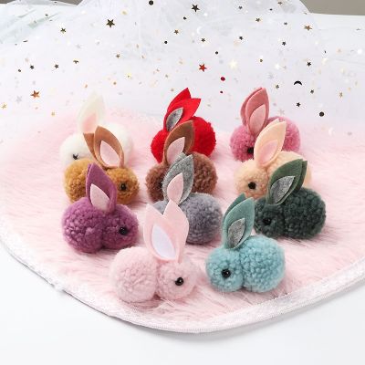 Pompom 2Pcs 6cm 3D Rabbit Pompoms Fur Balls for Sewing on Knitted Keychain Scarf Hats Fur DIY Craft Supplies Hair Accessories